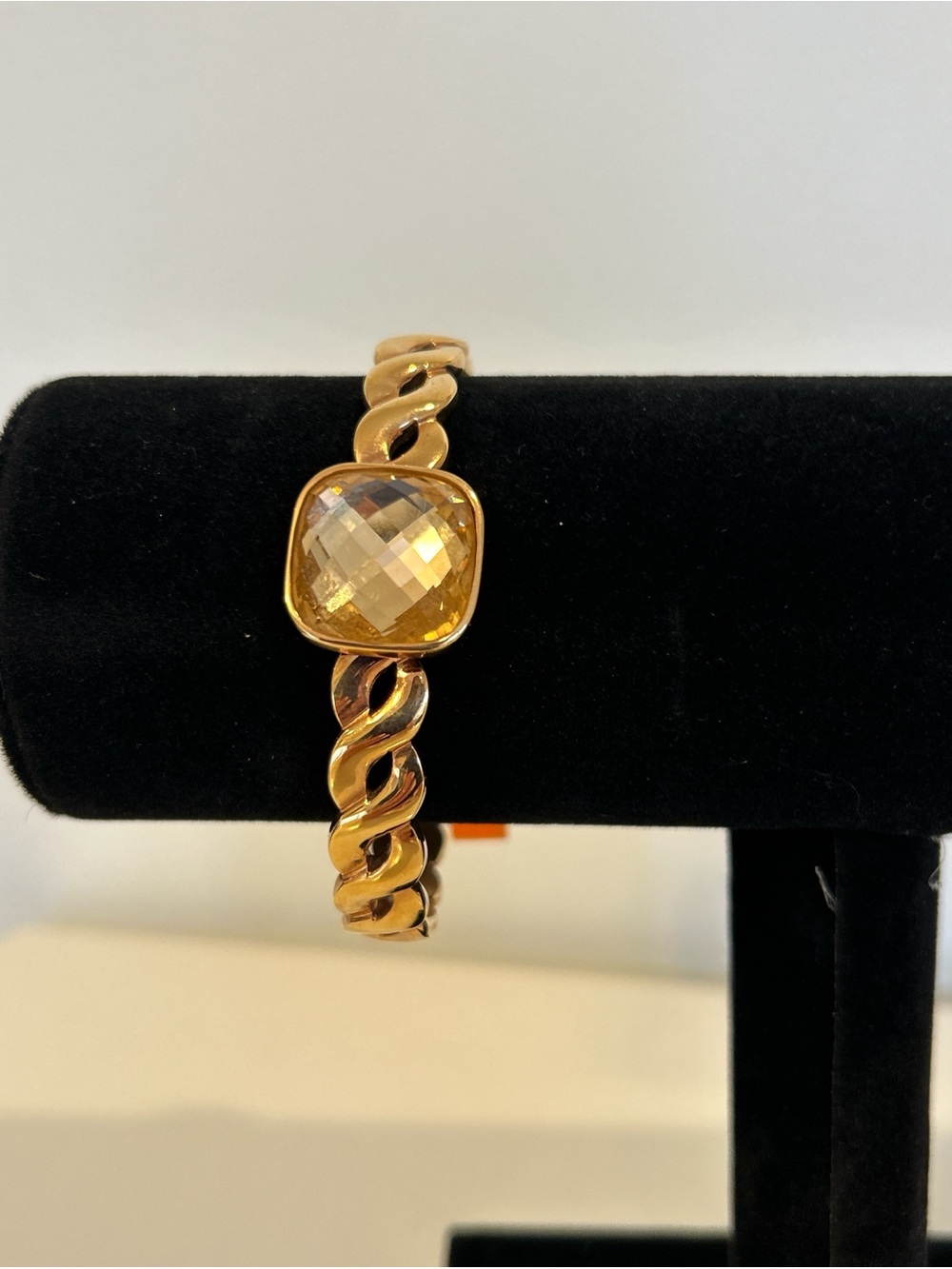 Gold-Tone Twist Bracelet with Honey Gemstone Accent